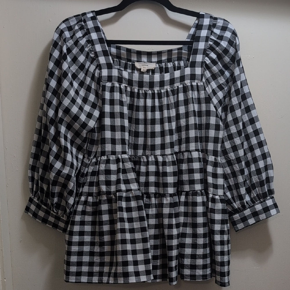 Entro Black and White Plaid Blouse